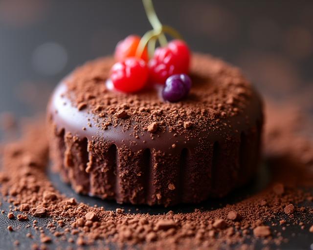 Nahaufnahme eines aufwendigen Schokoladendesserts