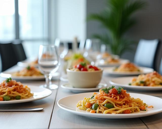 Professionelles Business-Lunch-Setup in einem Konferenzraum