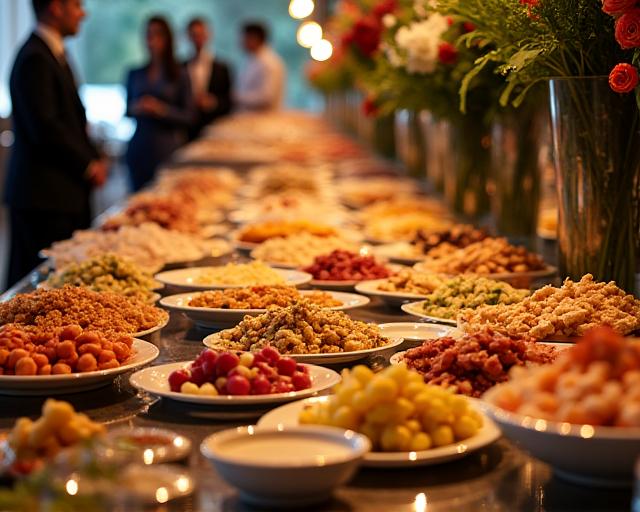 Grosses Buffet bei einer eleganten Hochzeit